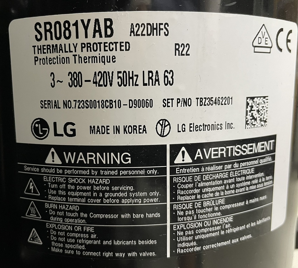 COMPRESOR SET,KOREA, R22 / 64KBTU