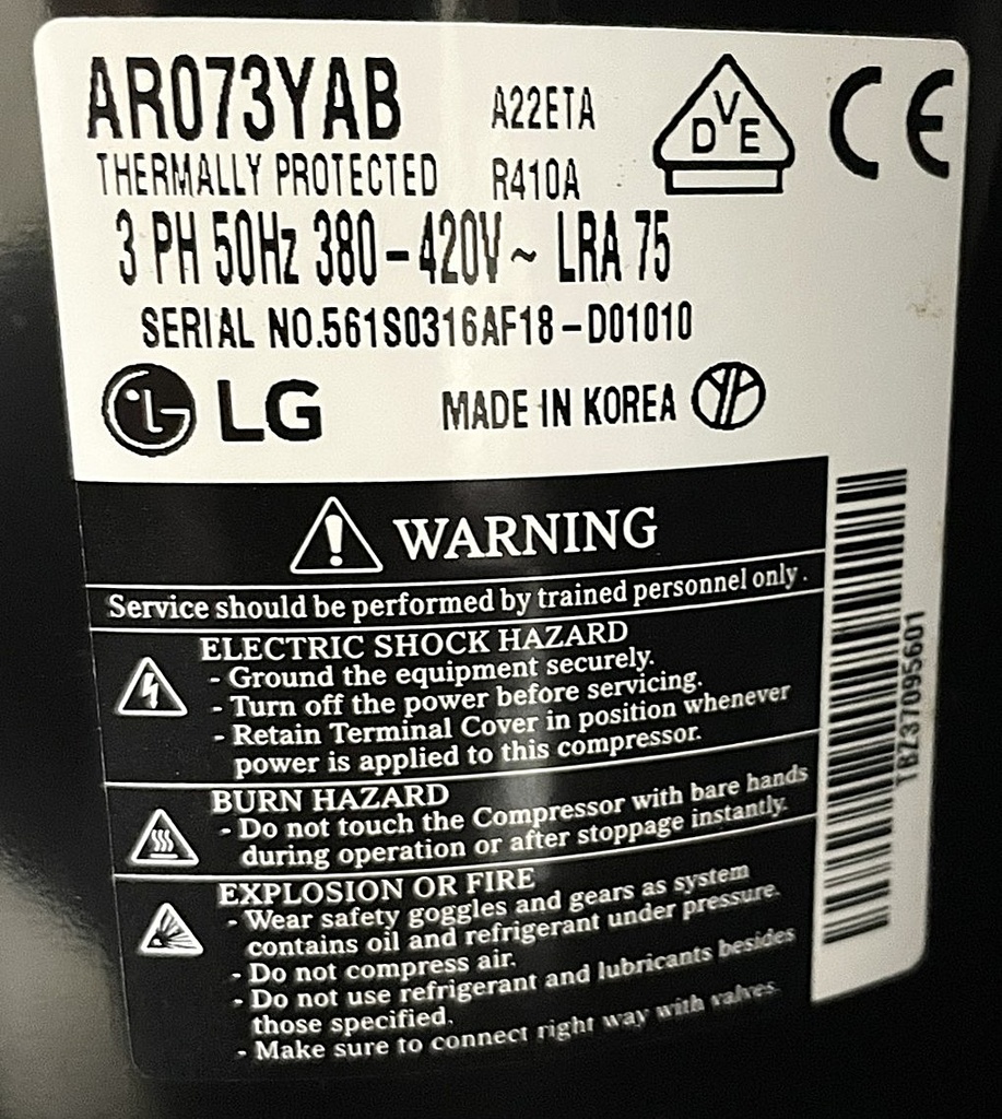 COMPRESOR KOREA, R410 / 60KBTU AR073YAB  SCROLL